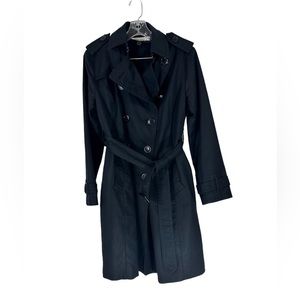 Liz Claiborne Womens Black Trench Coat Double Breasted Buttoned Out Liner Sz Sm